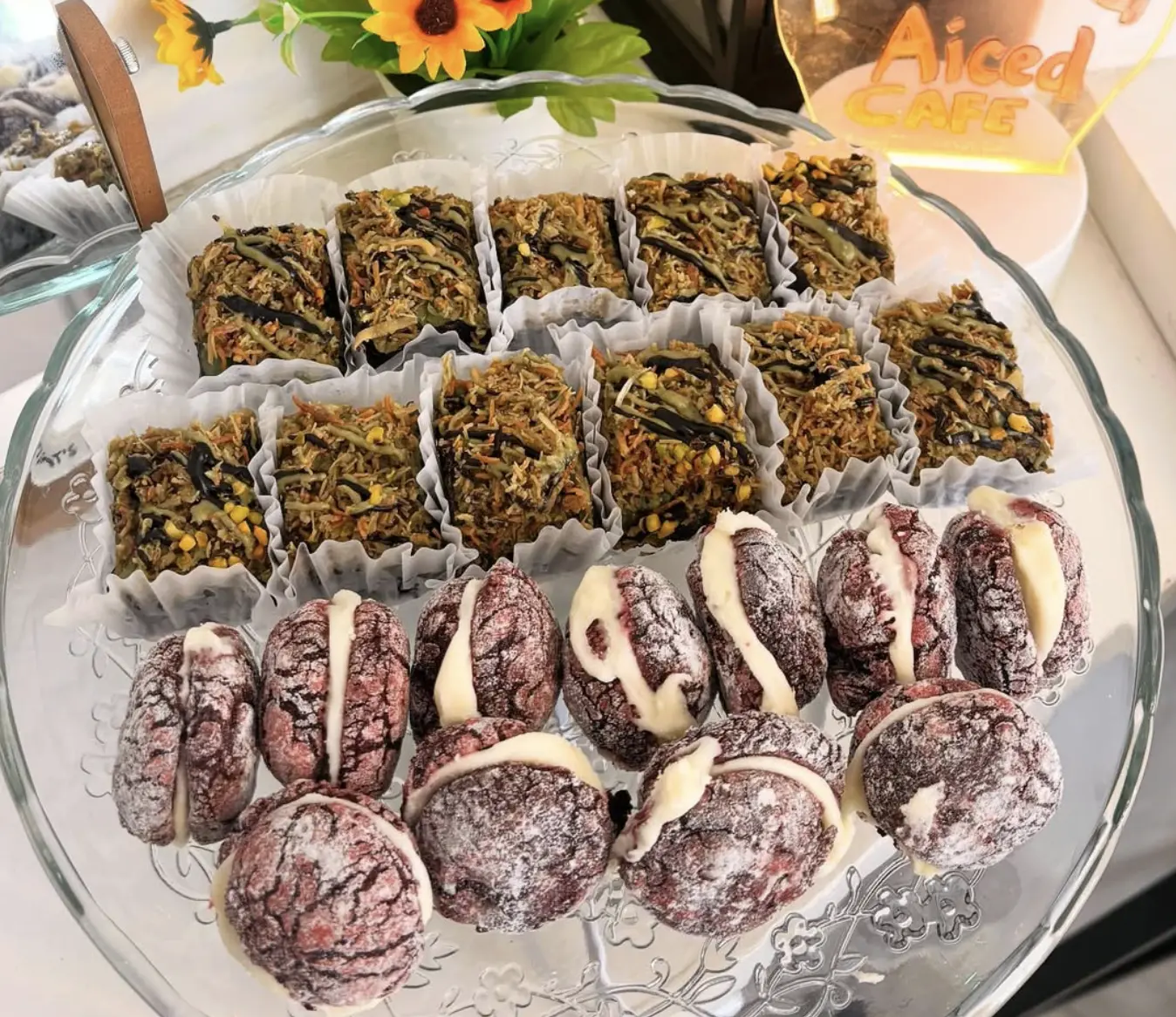 Pistachio Brownies & Red Velvet Crinkles